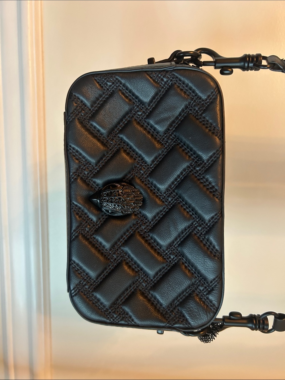 Kurt Geiger Black Quilted Crossbody with Embellished Clasp